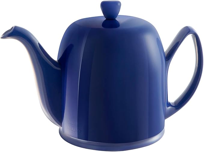 Degrenne Salam Luxury French Tea Pot - Porcelain Teapot with Stainless Steel Cover, Ceramic Tea Kettle for Loose Tea, Removable Infuser, 6 Cup Capacity, 36oz - Monochrome Blue - Bloomnest