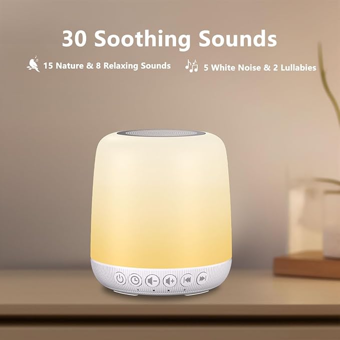 White Noise Sound Machine for Sleep Portable Sound Machine with 30 Soothing Sounds 12 Night Light Colors 4 Timer Sleep Machine for Baby Adults, Smart App Control, Touch Control - Bloomnest
