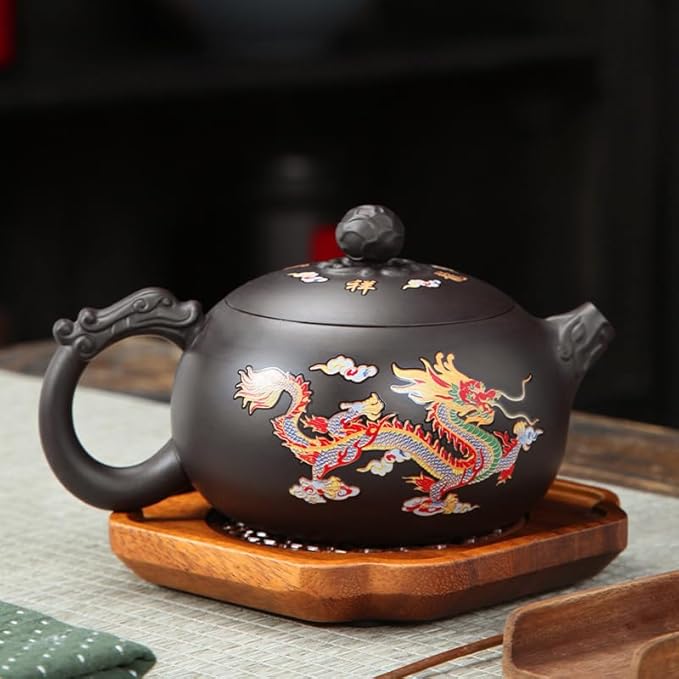 Hand-made Dragon and Phoenix Color-changing Purple Clay Teapot，Zisha Tea Pot Chinese Kung Fu Tea Set Tea Lover‘s Gift Large Capacity Teapot(17.6 oz) - Bloomnest