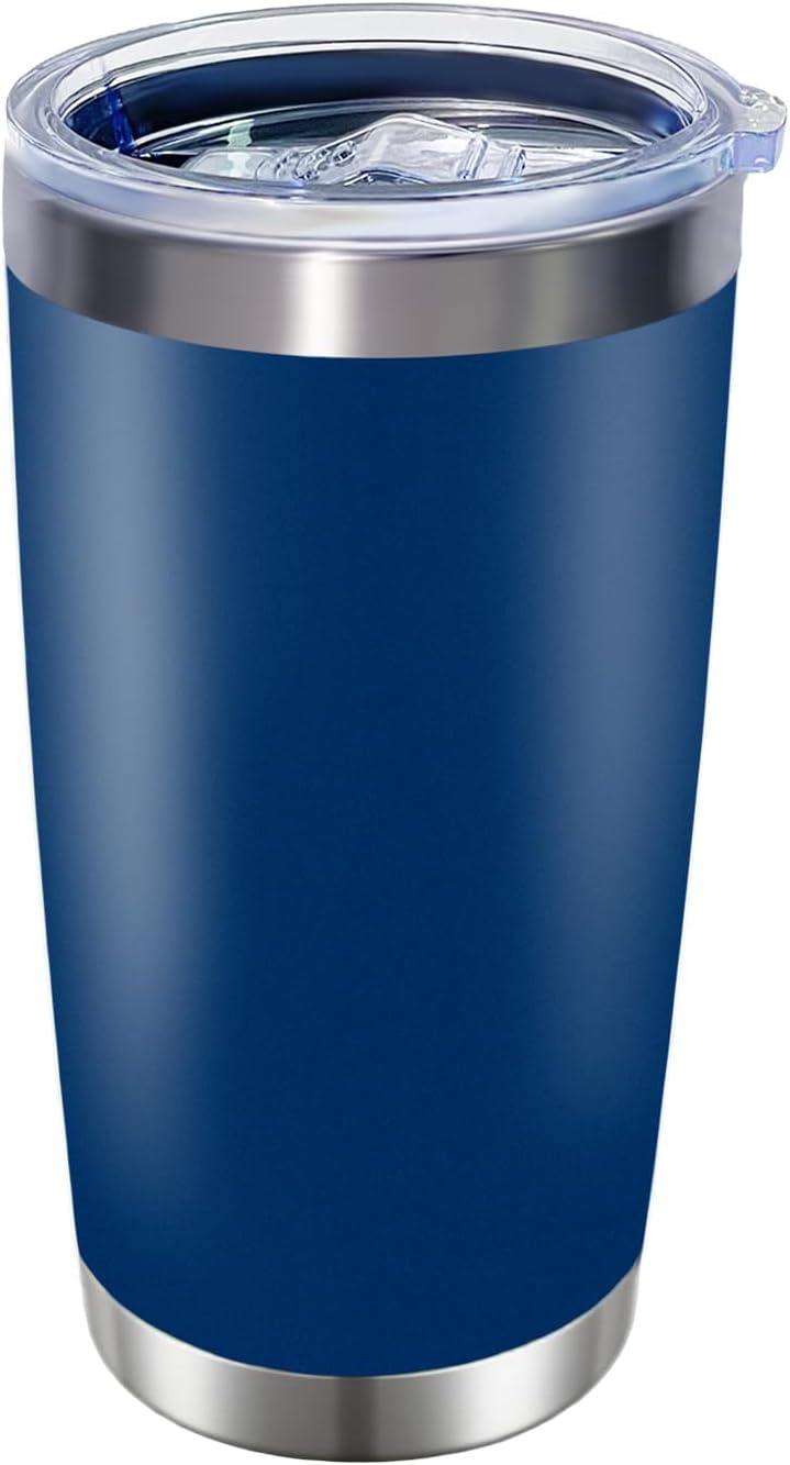 1 Packs, 20oz Stainless Steel Tumbler with Lid, Leakproof Double Wall Travel Mug for Hot/Cold Drinks, Home Office Outdoor Party Use, Durable Powder Coated Insulated Cup/Dark Blue