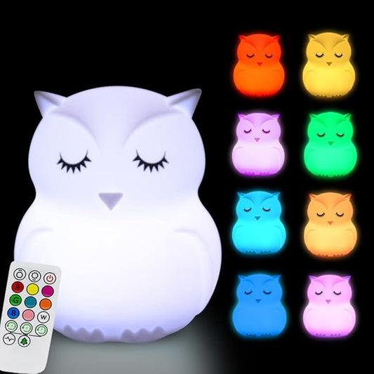 Large Owl Night Lights for Kids LED Nursery Lamp Children's Room Moon Bedside Lamp, Changeable Brightness & Color Child Table Night-Light, Lighting for Travel and Camping Child Gift - Large - Bloomnest