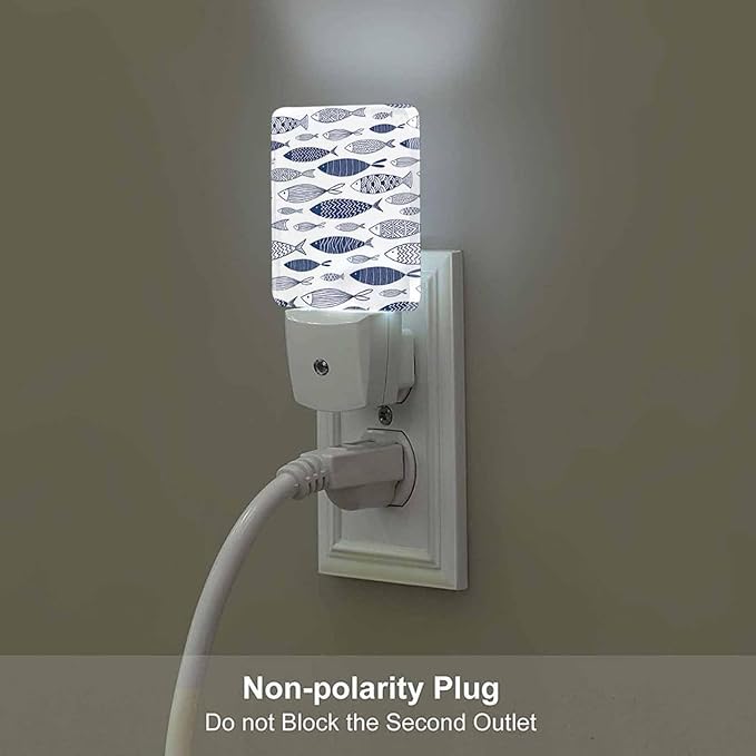 LED Night Light,Blue Doodle Ornamental Fish LED Night Light Plug into Wall with Dusk to Dawn Light Sensor White Energy Efficient Nightlight for Bedroom Bathroom Hallway Living Room Kitchen - Bloomnest