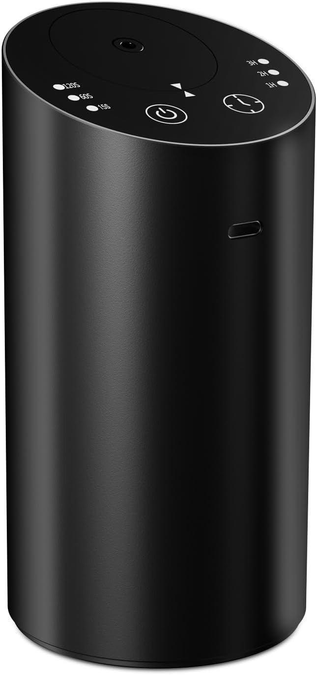 Car Diffuser, Waterless Essential Oil Diffuser with 2000mAh Battery & Timer, Adjustable Mist Cordless Aromatherapy for Car, Portable Air Freshener with Premium Aluminum Alloy & Type-C Charging (Black) - Bloomnest