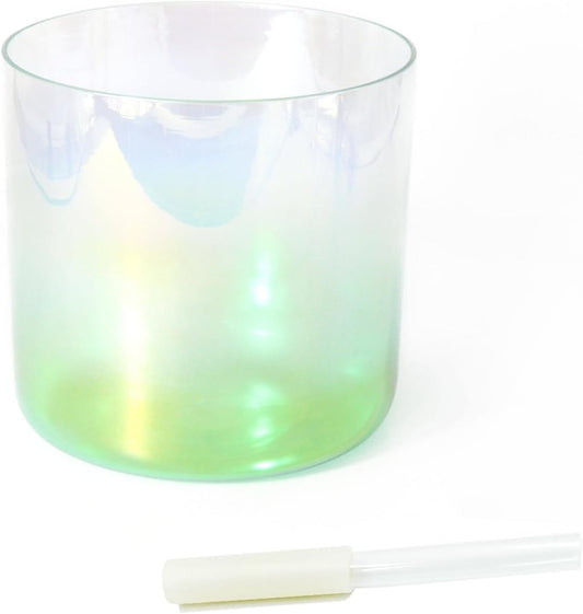 Hye-eun Clear Crystal Singing Bowl,6-Inch F Note Heart Chakra Green Gradient Cosmic Light Transparent Sound Bowl with Mallet & O-ring,for Yoga Meditation Healing, & Energy Balancing