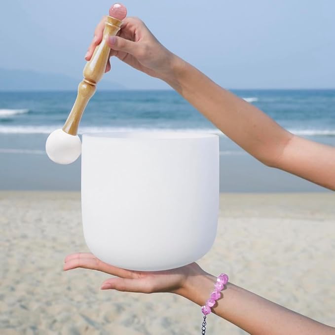 Singing Bowl Mallet,Rubber Mallet Striker with Silicone Head and Wooden Handle and Crystal Sphere for Playing Quartz Crystal Singing Bowls(Pink) - Bloomnest