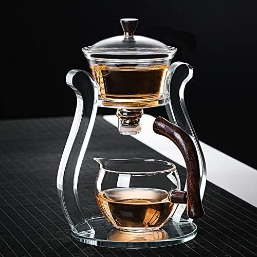 RORA Lazy Kungfu Glass Tea Set Semi Automatic Drip Rotating with Infuser Glass Teapot Set (6 cups) - Bloomnest
