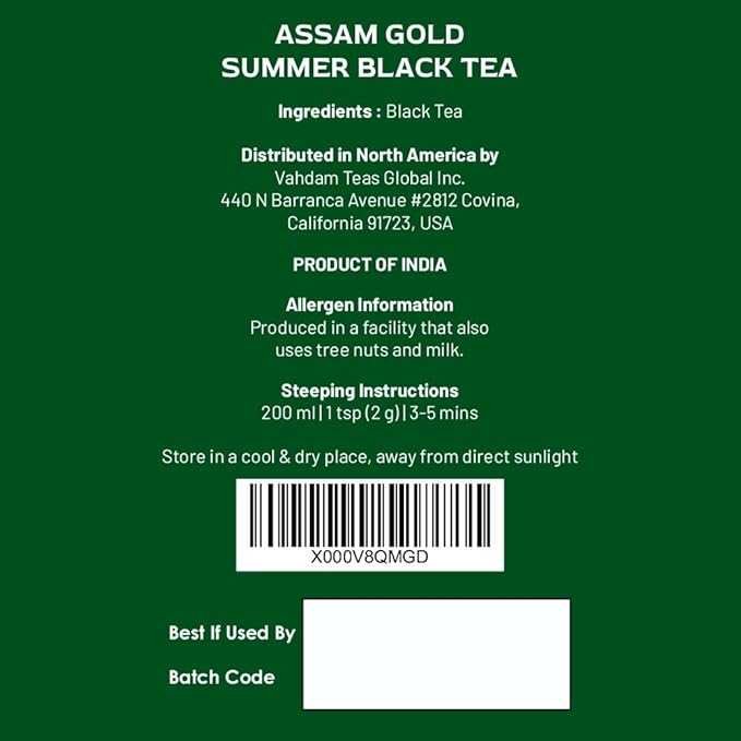 VAHDAM, Second Flush ASSAM GOLD (50 Cups) | 100% PURE UNBLENDED Black Tea Loose Leaf | Black Tea Leaves with GOLDEN TIPS | Brew as Hot or Iced Tea | 3.53oz - Bloomnest
