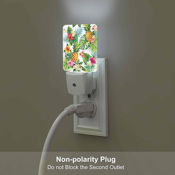 LED Night Light,Summer Hawaiian Botanical Floral Pineapple Flower LED Night Light Plug into Wall with Dusk to Dawn Light Sensor White Energy Efficient Nightlight for Bedroom Hallway Kitchen - Bloomnest