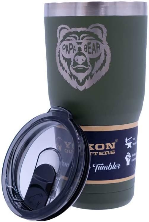 Yukon Outfitters Freedom High Grade 18/8 Corrosion-Resistant Stainless Steel Double Wall Vacuum Insulated Tumbler (30oz / 890ml) - 7.85" H x 3.9" Top Dia. / 2.9" Bottom dia., Papa Bear - Olive Drab - Bloomnest