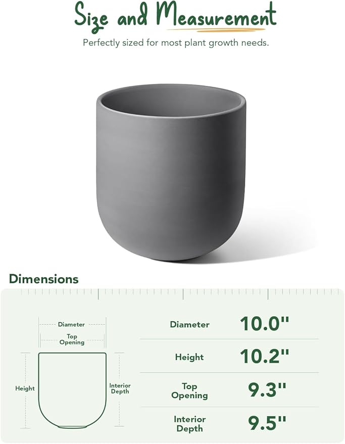 LE TAUCI 10 Inch Plant Pot, Ceramic Pots for Plants with Drainage Hole and Rubber Plug, Plant Pots Indoor for Home Garden Patio Office, Cylinder Planters for Indoor Plants, Charcoal Gray - Bloomnest