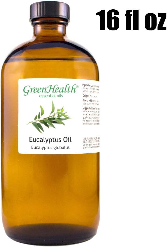GreenHealth Eucalyptus Essential Oil – 16 fl oz (473 ml) – 100% Pure & Natural – Bulk Aromatherapy Oil in Amber Glass Bottle – for Diffuser, Cleaning, Room Spray, Home Fragrance - Bloomnest