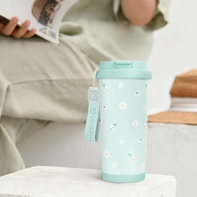 Daisy Tumbler - Stainless Steel 2-in-1 Lid Coffee Tumbler 18 oz, Insulated Floral Travel Mug Gift for Women Girls Teen Mother, Birthday Christmas - Bloomnest