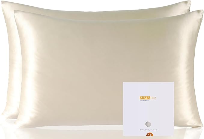 ZIMASILK 100% Pure Mulberry Silk Pillowcase 2 Pack, Soft and Smooth,Both Sides Premium Grade 6A Silk,600 Thread Count,with Hidden Zipper (Queen 20''x30'',Beige) - Bloomnest