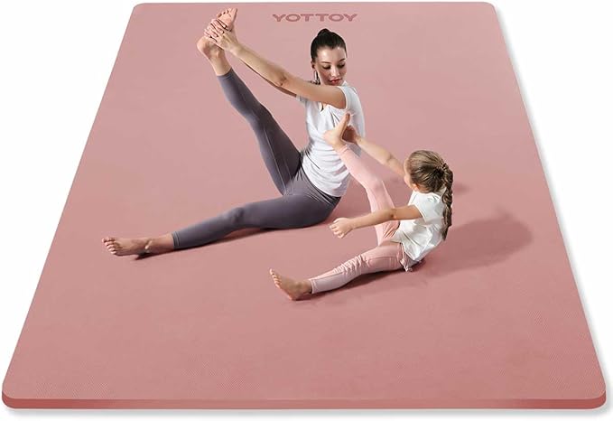 YOTTOY Large Yoga Mat (75 * 52 * 1/2inch),Extra Wide TPE Exercise Mat,Non-Slip Workout Mat for Pilates, Fitness, Barefoot, Home Gym Studio with Strap and Towel - Bloomnest