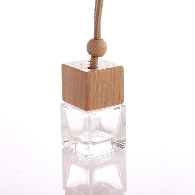 10 Pcs 8ml Car Air Freshener Ornament,Empty Clear Glass Essential Oil Diffuser Perfume Aromatherapy Pendant Vials with Wooden Caps & Hanging String-Free 1 Funnel&Dropper - Bloomnest