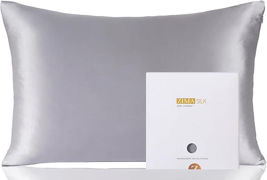 ZIMASILK 100% Pure Mulberry Silk Pillowcase for Hair and Skin Health,Soft and Smooth,Both Sides Premium Grade 6A Silk,600 Thread Count,with Hidden Zipper,1pc (Queen 20''x30'',Silver Grey) - Bloomnest