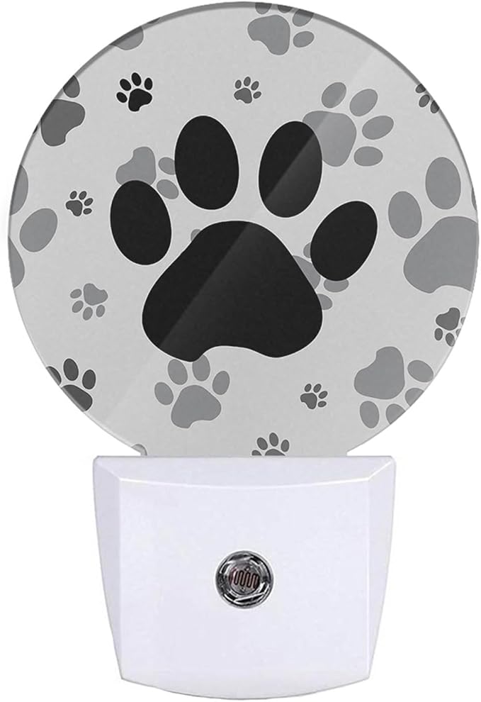 EKOBLA Cute Dog Paw Night Light Black and Gray Paws Night Lights Plug into Wall for Boys Girls, Led Lamp for Stairway/Hallway/Bedroom 0.5W Nightlight Sleep Friendly - Bloomnest