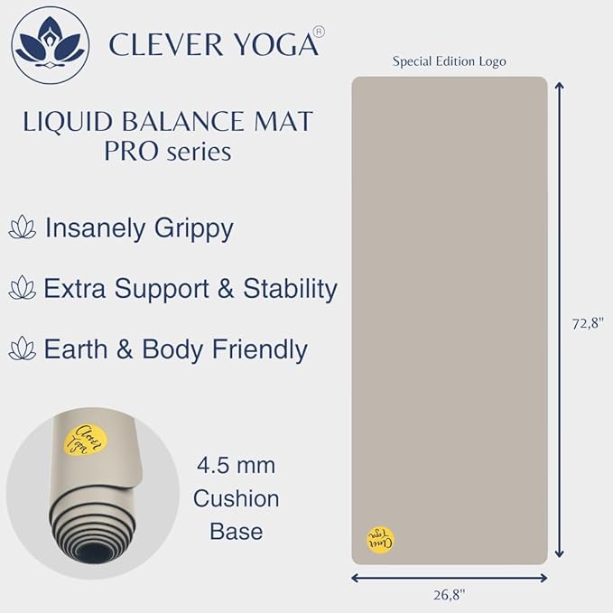 Clever Yoga Liquid Balance Thick Yoga Mat - Pro Exercise Yoga Mat with Non-Slip Surface for Home Gym, Earth-Friendly & Recyclable Pilates and Workout Pad Women & Men, 4.5 mm - Bloomnest