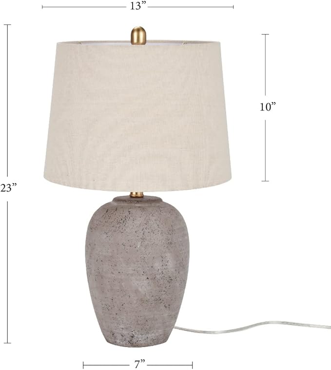 Nourison Home 23" Greyish Brown Earth Tone Rustic Farmhouse Ceramic Table Lamp for Bedroom, Living Room, Dining, Office, with Beige Linen Shade - Bloomnest