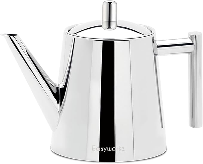 Easyworkz Stainless Steel Double Wall 34 oz Tea Pot with Removable Tea Infuser, Perfect for Brewing Your Favorite Tea, Chrome - Bloomnest