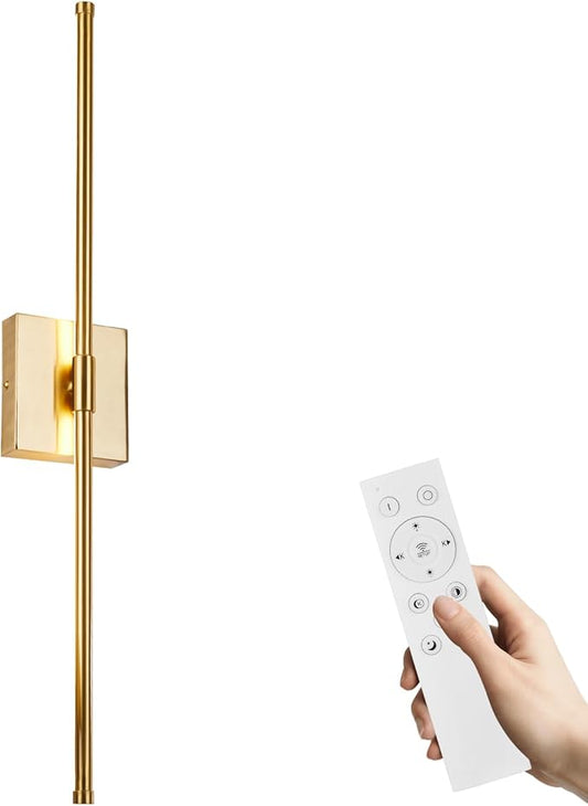 LED Wall Sconces with Remote Control, 5 Colors 3000K-6500K & Dimmable, Hardwire Wall Light with Timer & Night Light, LED Gold Wall Lamps for Living Room, Bedroom, 27.55 Inch - Bloomnest
