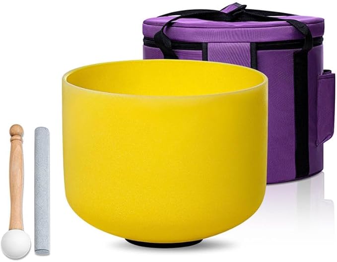 8 inch Yellow E Note Solar Plexus Chakra Quartz Crystal Singing Bowl, for Healing Mindfulness Meditation Yoga Sound Baths, with Rubber Mallet O-ring