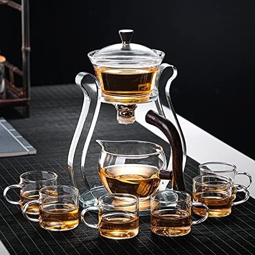 RORA Glass Teapot Set Semi Automatic Drip Rotating with Infuser Lazy Kungfu Tea pot Set (Crystal) - Bloomnest