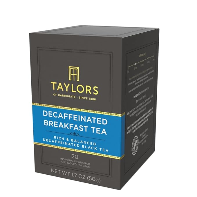 Taylors of Harrogate Decaffeinated Breakfast, Black Tea, Individually Wrapped Bags, 20 Count (Pack of 6), Rich, Bright & Balanced, Decaffeinated, Enjoy Hot or Iced, 120 Teabags Total - Bloomnest