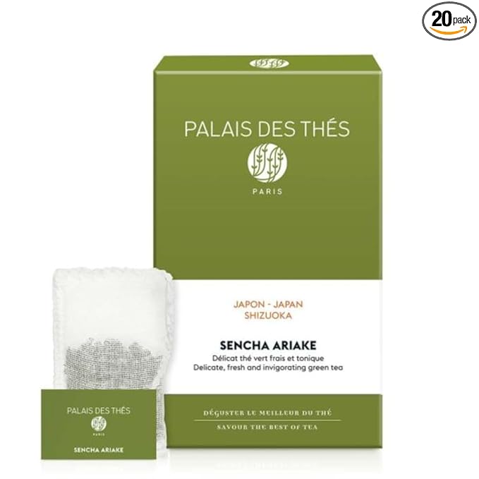 Palais des Thés Green Tea - Organic Sencha Ariake Blend - Premium Japanese Green Tea Bags, Serves 20 Cups - Bloomnest