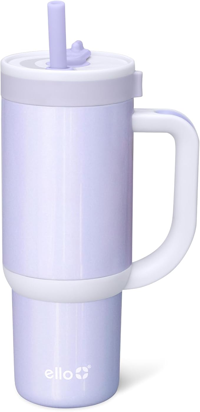 Ello Oasis 18oz Stainless Steel Kids Tumbler with Handle & Retracting Straw, 100% Leakproof, Double-Wall Vacuum Insulated, Kids Water Bottle for School, BPA Free, Dishwasher Safe, Purple Holographic - Bloomnest