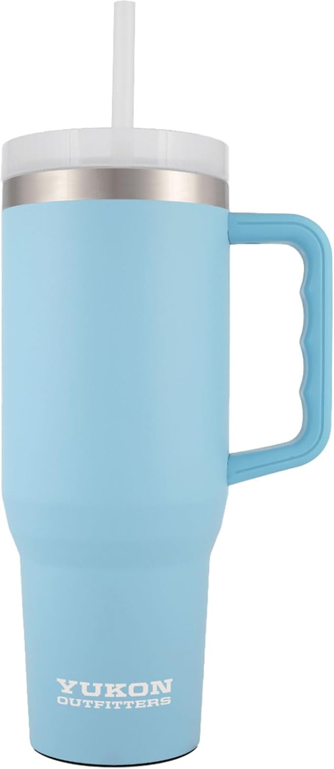Yukon Outfitters Fit Forty 40oz Double Wall Vacuum Insulated Stainless Steel Tumbler with Reusable Straw & Ergonomic Handle | For Hot or Cold Beverage, Sky Blue - Bloomnest