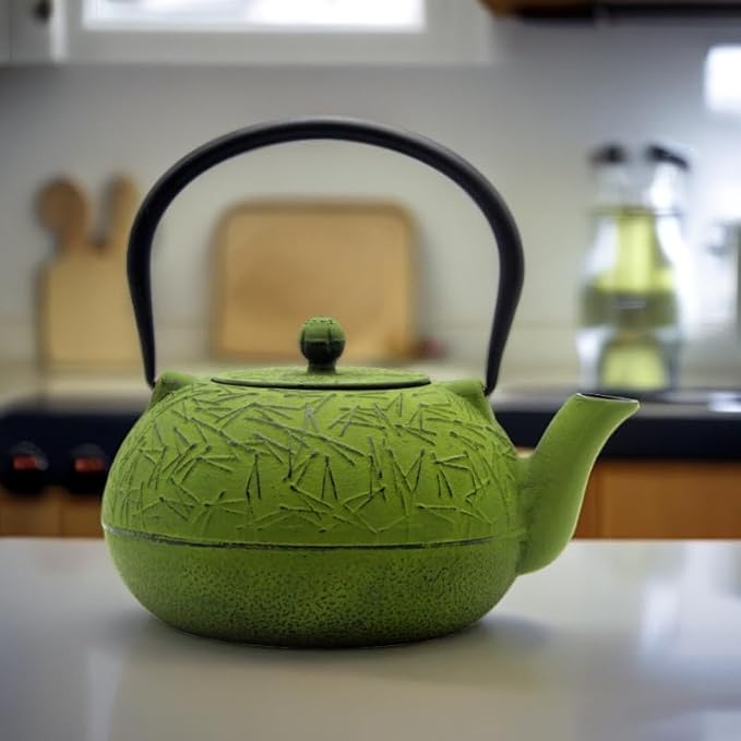 YJX 60.9oz Large Cast Iron Teapot, Big Tea Kettle for Stovetop Safe, Green Cast Iron Kettle Teapot with Stainless Steel Infuser for Loose Tea and Tea Bags(1800ml) - Bloomnest
