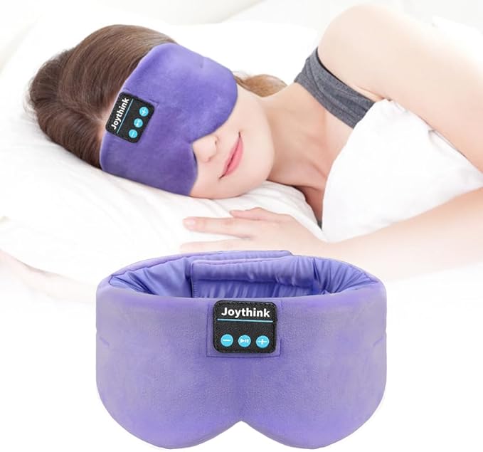Joythink Sleep Headphones Bluetooth Sleep Mask Silk Headband Earphones Bluetooth Eye Mask for Sleeping On Side Blackout Soft Sleep Earphones Music Kids Children Eye Cover Purple - Bloomnest