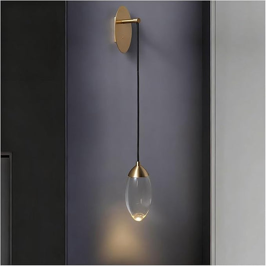 Luxurious Clear Water Drops Crystal Wall Lamp,5W 3000K Contemporary 1-Light Brass Wall Lamp,Modern Creative LED Home Decor Lighting Fixture for Bedroom Bedside - Bloomnest