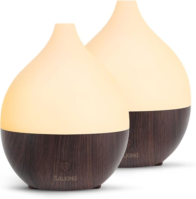 SALKING Essential Oil Diffuser (Set of 2 Dark), 100ml Small Ultrasonic Aromatherapy Diffuser for Essential Oils, Auto Shut-Off, Cool Mist Humidifier with Warm White Light, for Office Home - Bloomnest