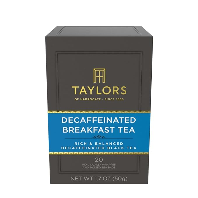 Taylors of Harrogate Decaffeinated Breakfast, Black Tea, Individually Wrapped Bags, 20 Count (Pack of 1), Rich, Bright & Balanced, Decaffeinated, Enjoy Hot or Iced, 20 Teabags - Bloomnest