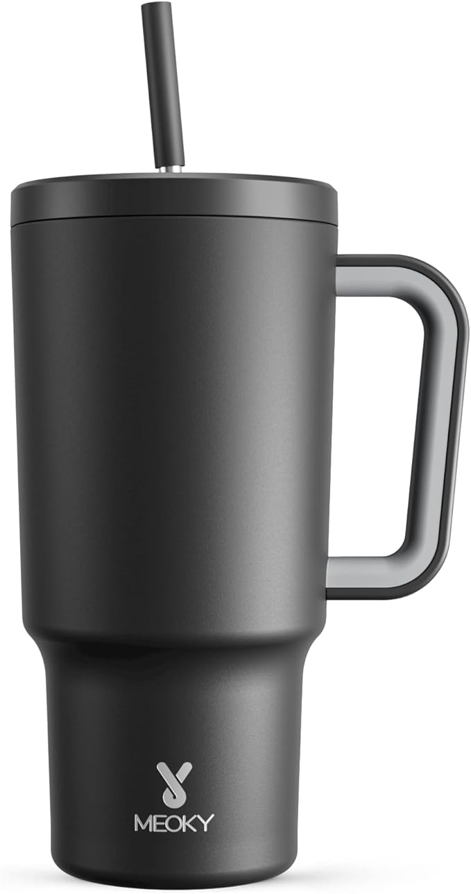 Meoky 30 oz Tumbler with Handle, Tumbler with Lid and Straw, Insulated Stainless Steel Travel Mug, 100% Leak-proof, Cupholder Friendly, Keeps Cold for 24 Hours or Hot for 8 Hours (Night) - Bloomnest