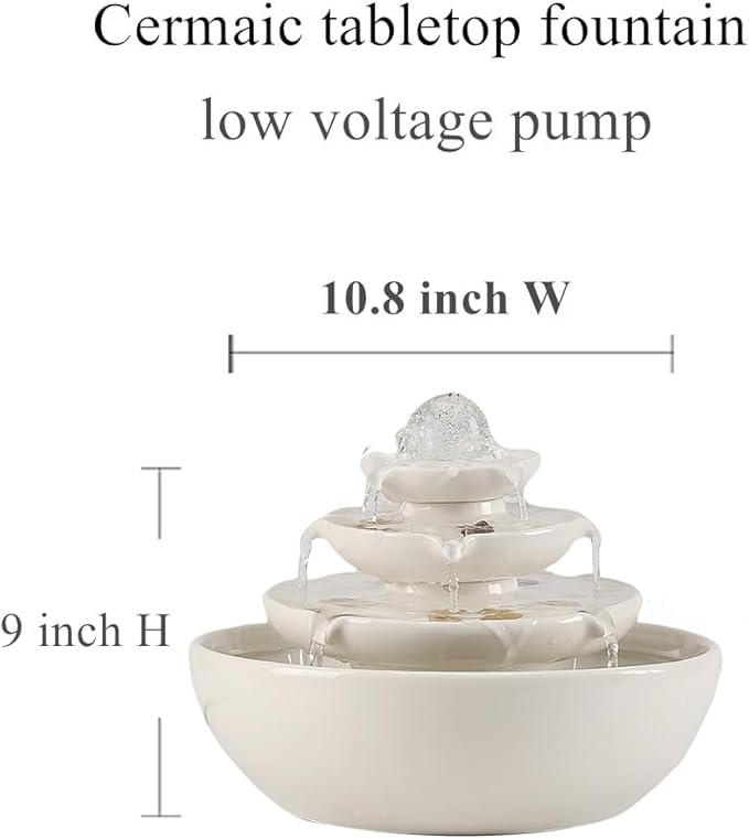Indoor Tabletop Ceramic Fountain Water Feature Home Kitchen Office Decoration Modern Design Style (White) - Bloomnest