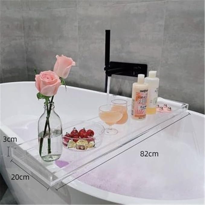 WANLIAN Luxury Bathtub Caddy Tray for Bathroom and Shower Storage - Clear Handles - Bloomnest