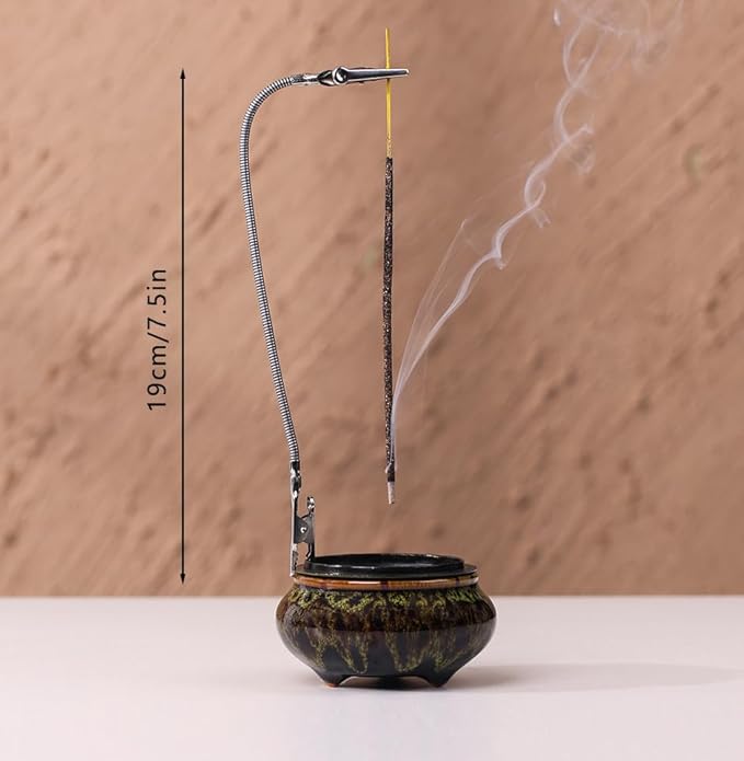 Incense Burner with Calabash Incense Stick Holder - Porcelain Charcoal Censer for Use with Resin Granular Powder Cone or Coil Incense (Fambe Green) - Bloomnest