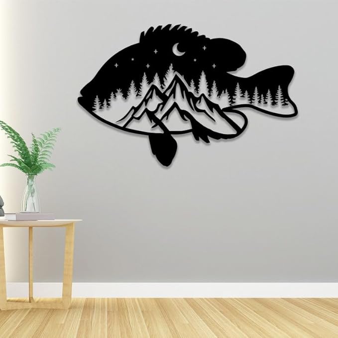 Personalized Neon Sign, Panfish Mountain Metal Wall Art Led Light, Fishing Gifts for Men, Gift for Dad, Fish and Trees Sign, Cabin Lodge Decor, Fisherman Gift - Bloomnest