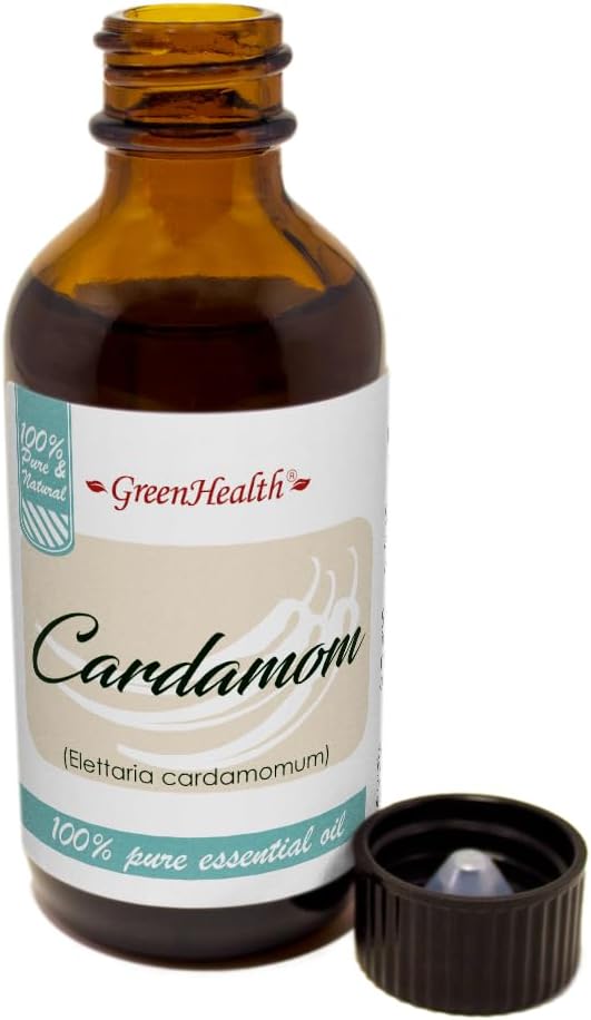 GreenHealth Cardamom Essential Oil - 100% Pure & Uncut - 2 fl oz Amber Glass Bottle w/Cap Greenals