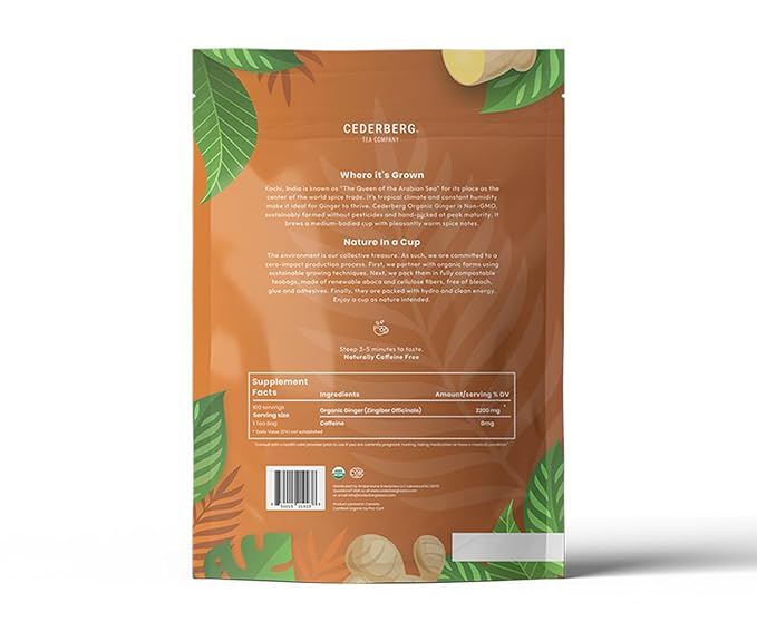 Organic Ginger Tea — 100 Tea Bags | Organic Herbal Tea From Single Origin | Eco-Friendly | Non-GMO Caffeine Free | Cederberg Tea Company. - Bloomnest
