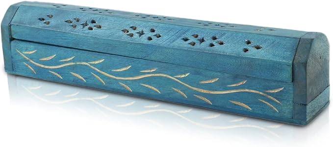 Wooden Incense Stick & Cone Burner Holder Coffin with Storage Compartment Organic Eco Friendly Ash Catcher Agarbatti Holder Rustic Style for Meditation Yoga Aromatherapy Home Fragrance Products - Bloomnest