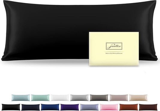 Silk Body Pillowcase Mulberry Silk Pillowcase Body Pillow Cases with Zipper Soft Breathable Smooth Cooling 20x54 inches Body Pillow Pillowcase for Sleep (Black,20"X 54",1Pcs) - Bloomnest