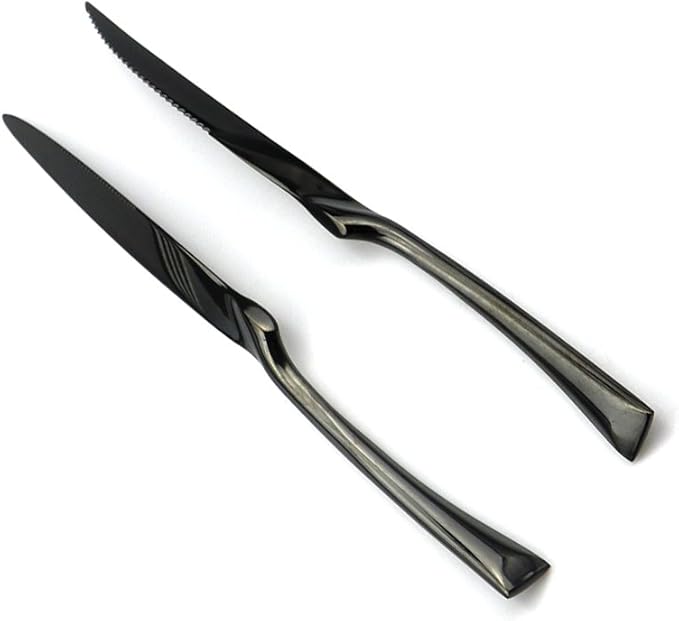 JASHII 18/10 Stainless Steel 8 Piece Mirror Polished Black Steak Knife Black Utensil Set - Bloomnest