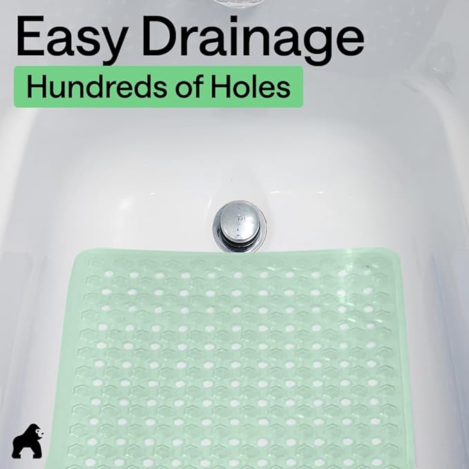 GORILLA GRIP Patented Bath Tub Shower Mat, Machine Washable Bathtub Floor Liner Mats, Suction Cups and Drain Holes to Keep Tubs Clean, Soft on Feet, Bathroom Essentials, 35x16 Inch, Mint Opaque - Bloomnest