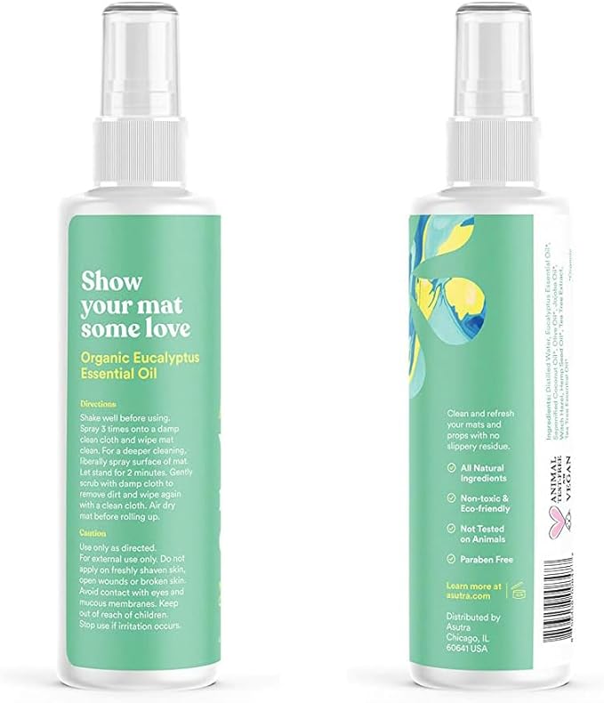ASUTRA Yoga Mat Cleaner Spray (Uplifting Eucalyptus), 4 fl oz - No Slippery Residue, Organic Essential Oils, Deep-Cleansing for Fitness Gear & Gym Equipment, Microfiber Towel Included - Bloomnest
