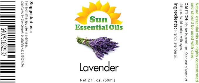 Sun Essential Oil - Lavender Essential Oil 2 oz (59 ml) for Diffuser, Humidifier, Skin, Aromatherapy Massage, Scented for Soap & Candle Making at Home, Calming Aroma for Sleep - Bloomnest