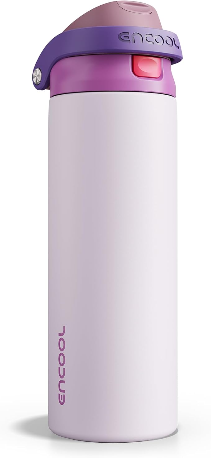ENCOOL Leakproof Insulated Water Bottle with Straw Dual-Sip Water Bottle Bag-Safe Design for Work, Commute & Gym – Keeps Drinks Cold All Day, 24 oz, Purple Cabbage ENCOOL